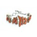 Antique Bracelet Handmade 925 Sterling Silver Orange Coral Fossil Freeform Stone
